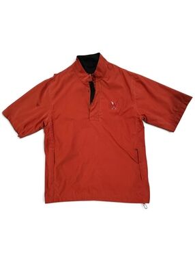 Glen Echo Golf Jacket Mens Large Red Short Sleeve Windbreaker Lined Embroidered
